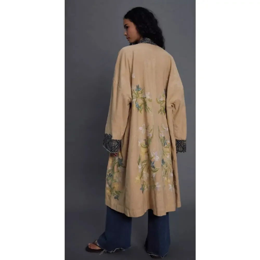 Free People Henlow Embroidered Relaxed Oversized Duster Jacket Sz XS/Small
